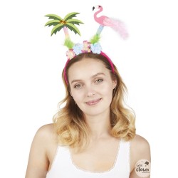 SERRE TETE PALMIER, FLEURS ET FLAMANT ROSE