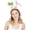 SERRE TETE PALMIER, FLEURS ET FLAMANT ROSE