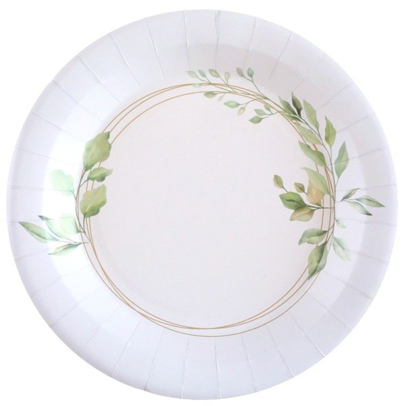 10 ASSIETTES BLANC FEUILLE VERTE 23 CM 10 ASSIETTES BLANC FEUILLE VERTE 23 CM