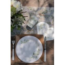 10 ASSIETTES BLANC FEUILLE VERTE 23 CM