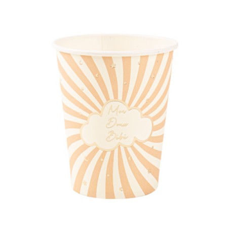 8 GOBELETS  BABY NUDE CAMLE, BLANC ET OR  33 X 33 CM 