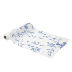 CHEMIN DE TABLE AVEC FLEURS BLEU ET OR 28 CM  X 3 M 