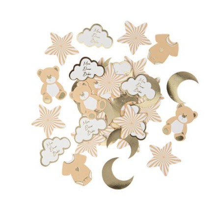 100 CONFETTIS BABY NUDE CAMEL, BLANC ET OR DE 3 A 4 CM 