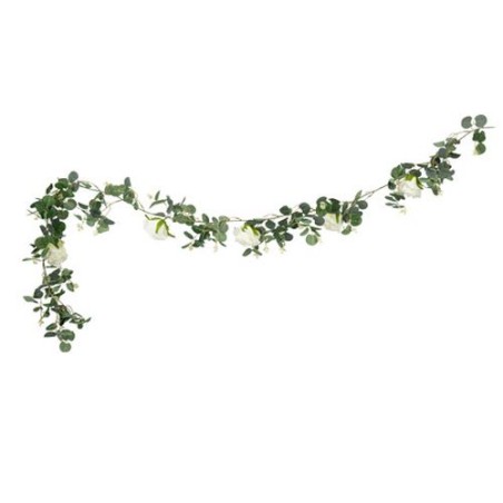 GUIRLANDE D'ECALYPTUS ET ROSE BLANCHES 180 CM 