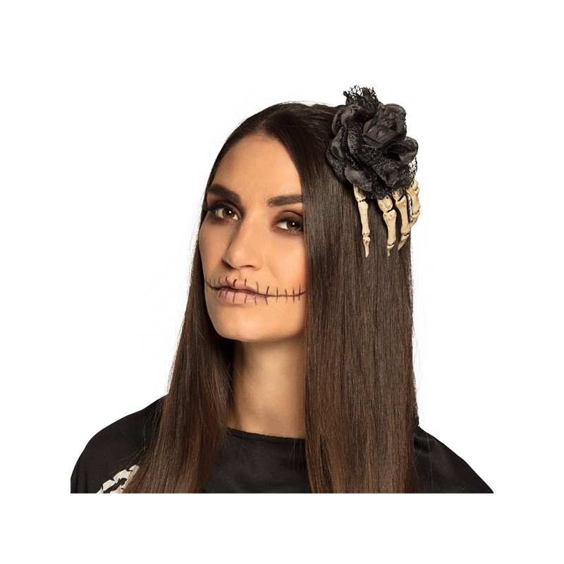 EPLINGES A CHEVEUX MAIN DE SQUELETTE ET FLEUR
