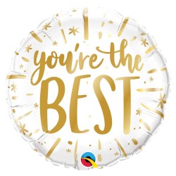 BALLON METALLIQUE ROND BLANC YOU'RE THE BEST EN OR 46 CM 