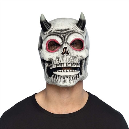 MASQUE LATEX TETE DE MORT ET CORNE DE DIABLE