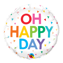 BALLON ROND METALLIQUE OH HAPPY DAY MULTICOLORE 46 CM