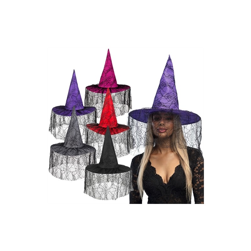 CHAPEAU DE SORCIERE TOILE D'ARAIGNEE VOILETTE 5 COULEURS CHAPEAU DE SORCIERE TOILE D'ARAIGNEE VOILETTE 5 COULEURS