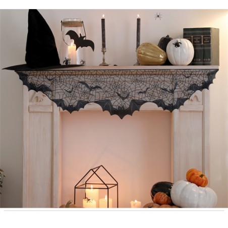 DECORATION EN DENTELLE NOIR FIRE PLACE OU HAUT DE CHEMINEE 200 X 50 CM