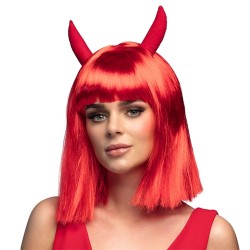 PERRUQUE DIABLESSE AVEC CORNES ROUGE