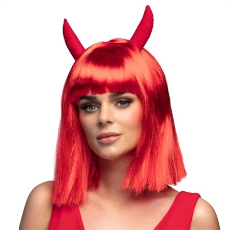 PERRUQUE DIABLESSE AVEC CORNES ROUGE