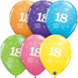 6 BALLONS QUALATEX IMPRIMES CHIFFRE 18 MULTICOLORE DIAMETRE 30 CM