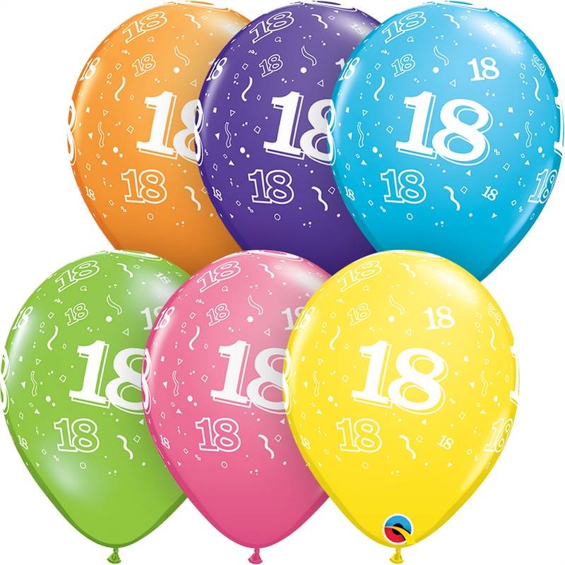 6 BALLONS QUALATEX IMPRIMES CHIFFRE 18 MULTICOLORE DIAMETRE 30 CM