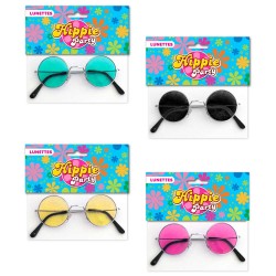 LUNETTES HIPPIES RONDES JAUNE-NOIR-BLEU OU ROSE