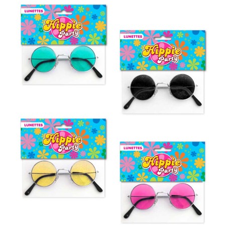 LUNETTES HIPPIES RONDES JAUNE-NOIR-BLEU OU ROSE