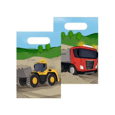 8 SACHETS CADEAU CONSTRUCTION TRACTOPELLE EN PAPIER