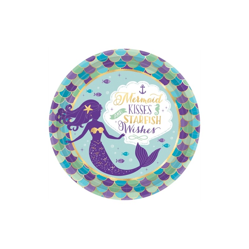 8 ASSIETTES COMPOSTABLES SIRENE OU MERMAID BLEU VIOLET ET OR 23 CM 8 ASSIETTES COMPOSTABLES SIRENE OU MERMAID BLEU VIOLET ET OR 23 CM