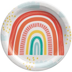 8 ASSIETTES RONDES COMPOSTABLES ARC-EN-CIEL 23 CM 