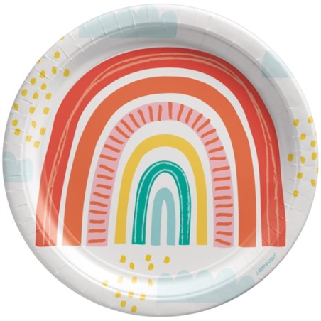 8 ASSIETTES RONDES COMPOSTABLES ARC-EN-CIEL 23 CM 