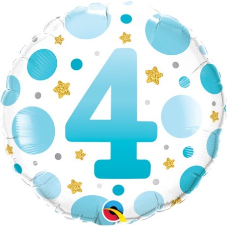 BALLON METALLIQUE ROND 4 BLEU ET BLANC 46 CM 