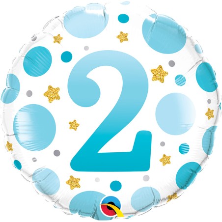 BALLON METALLIQUE ROND 2 BLEU ET BLANC 46 CM 
