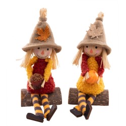LADY SCARECROW FILLETTE SUR TRONC DE BOIS AUTOMNE 7 X 4 X 19 CM ENVIRON
