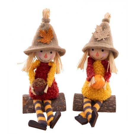 LADY SCARECROW FILLETTE SUR TRONC DE BOIS AUTOMNE 7 X 4 X 19 CM ENVIRON