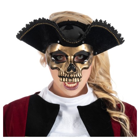 MASQUE TETE DE MORT PIRATE CHAPEAU + BRANCHE DE LUNETTES
