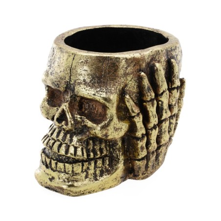 POT TETE DE MORT OR HALLOWEEN 16CM X 18.5CM HT
