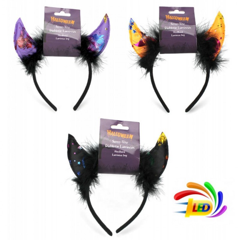 SERRE-TETE AVEC CORNES DIABLE AVEC LED MODEL ASSORTIS SERRE-TETE AVEC CORNES DIABLE AVEC LED MODEL ASSORTIS