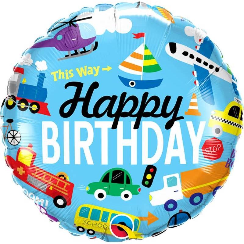 BALLON METALLIQUE ROND HAPPY BIRTHDAY VEHICULE 46 CM BALLON METALLIQUE ROND HAPPY BIRTHDAY VEHICULE 46 CM