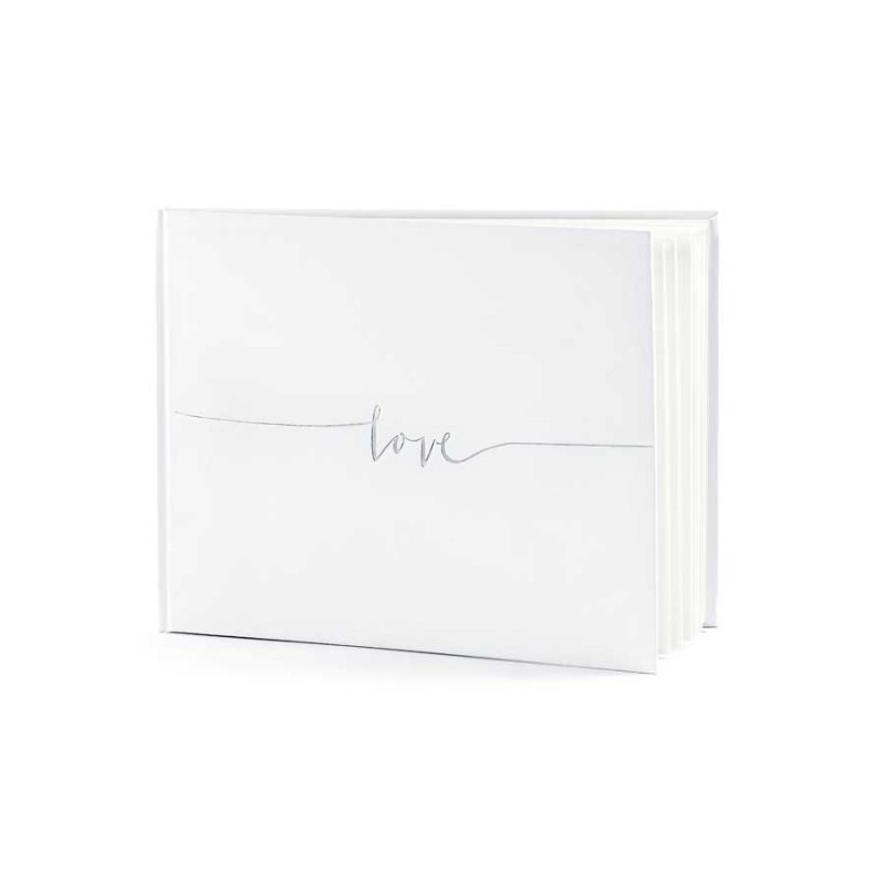LIVRE D'OR GUEST BOOK BLANC LOVE ARGENT 24 CM X 18,5 CM 22 PAGES