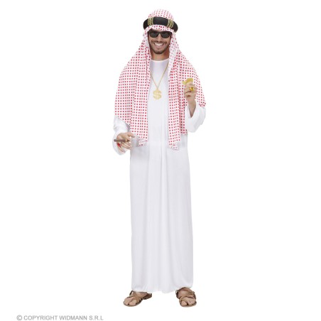DEGUISEMENT HOMME SHEIKH OU EMIR ARABE BLANC COIFFE ROUGE TAILLE M-L