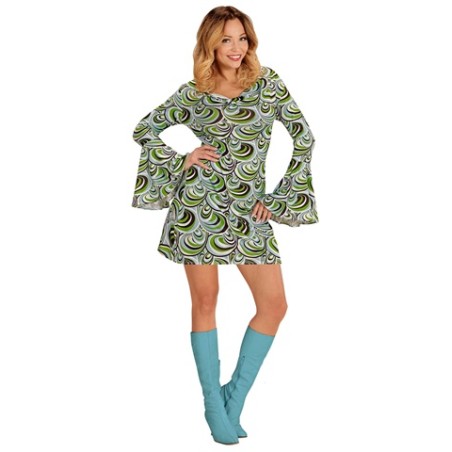 DEGUISEMENT FEMME ROBE 70'S BLEU ET VERTE TAILLE L