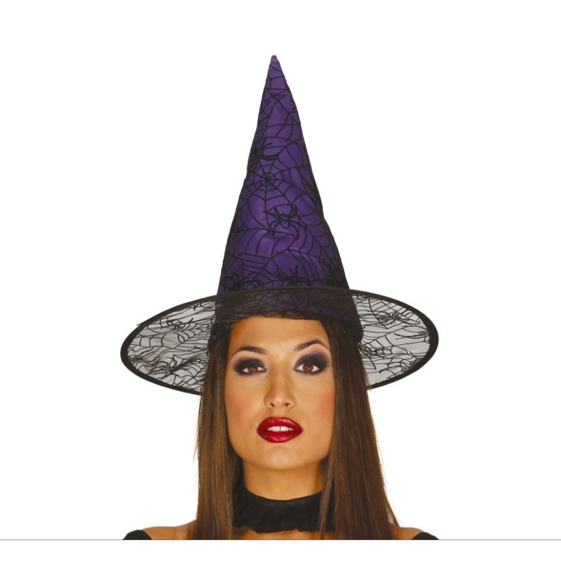 CHAPEAU DE SORCIERE VIOLET IMPRIME TOILE ARAIGNEE CHAPEAU DE SORCIERE VIOLET IMPRIME TOILE ARAIGNEE