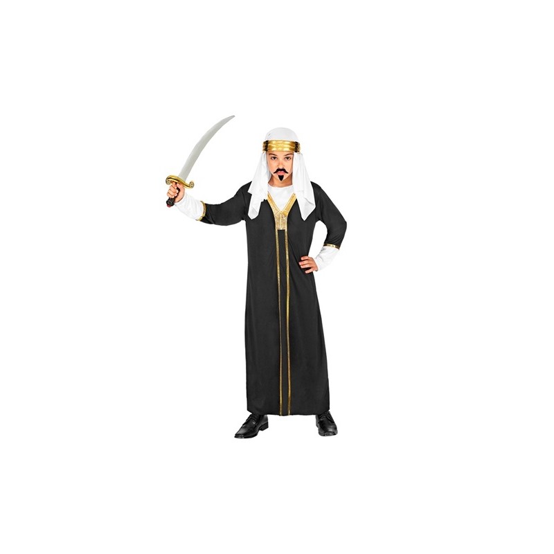 DEGUISEMENT SHEIK OU SULTAN NOIR AVEC COIFFE BLANC TAILLE 128 DEGUISEMENT SHEIK OU SULTAN NOIR AVEC COIFFE BLANC TAILLE 128