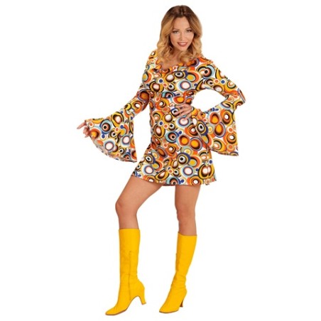 DEGUISEMENT FEMME ROBE ANNEE 70'S BUBBLE BLEU ET ORANGE TAILLE S