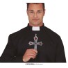 COLLIER CROIX ARGENT PIERRES ROUGE
