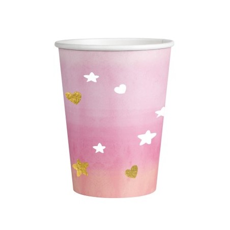 8 GOBELET ROSE AVEC COEUR OR ET BLANC 250 ML 