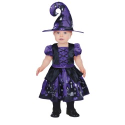 DEGUISEMENT HALLOWEEN  BEBE FILLE SORCIERE VIOLET ET NOIR  12-18  MOIS