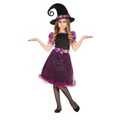 DEGUISEMENT HALLOWEEN SORCIERE VIOLET ET NOIR TAILLE 3-4 ANS