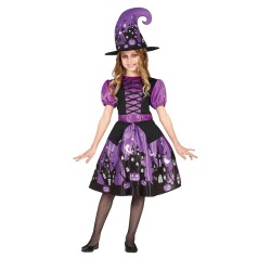DEGUISEMENT HALLOWEEN SORCIERE VIOLET ET NOIR TAILLE 10-12 ANS