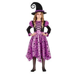 DEGUISEMENT HALLOWEEN SORCIERE VIOLET ET NOIR ETOILE TAILLE 3-4 ANS