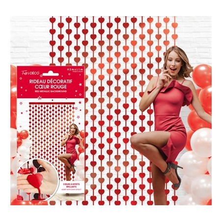 RIDEAU MURAL DECORATIF COEUR ROUGE  100 X 200 CM 