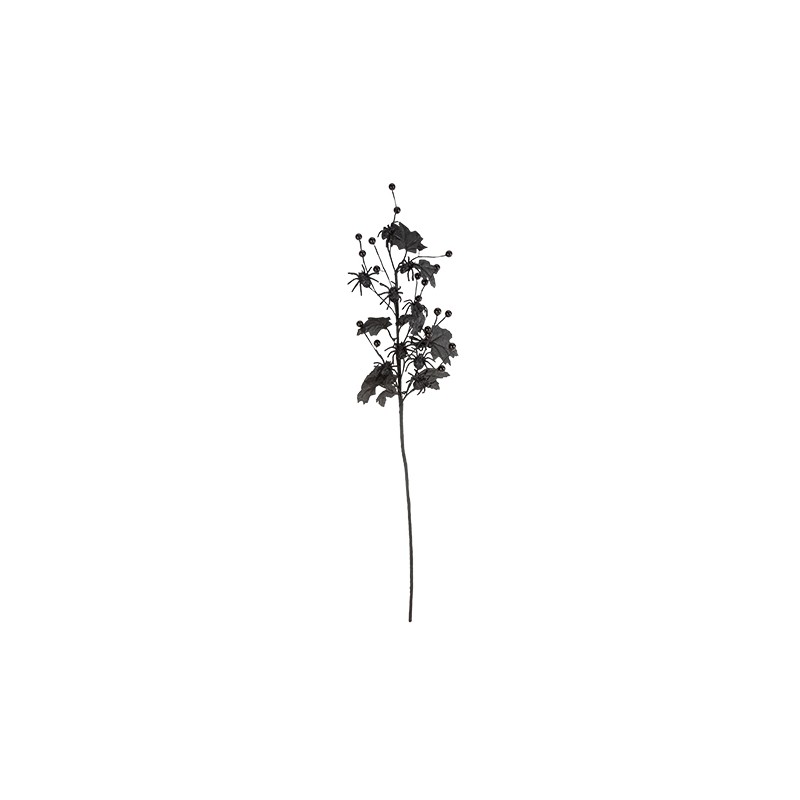 BRANCHE MYSTIQUE FEUILLAGES ET ARAIGNEES NOIR ET PAILLETTES 70 CM BRANCHE MYSTIQUE FEUILLAGES ET ARAIGNEES NOIR ET PAILLETTES 70 CM