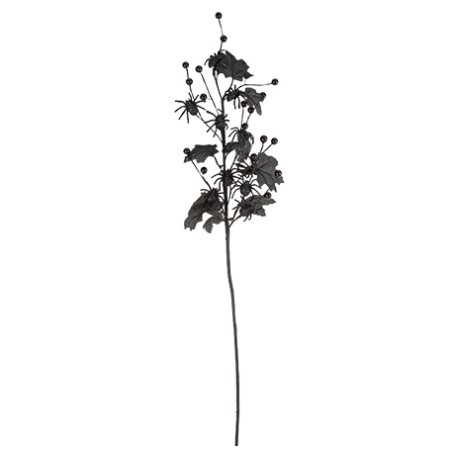 BRANCHE MYSTIQUE FEUILLAGES ET ARAIGNEES NOIR ET PAILLETTES 70 CM