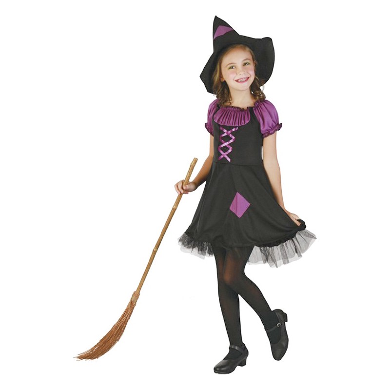 DEGUISEMENT HALLOWEEN SORCIERE NOIR ET VIOLET TAILLE M (7-9 ANS )