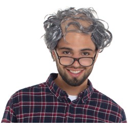 PERRUQUE CRANE CHAUVE CHEVEUX GRIS GRAND PERE