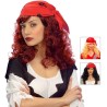 PERRUQUE LONGUE BOUCLEE BLONDE NOIR OU AUBURN  PIRATE FOULARD ROUGE